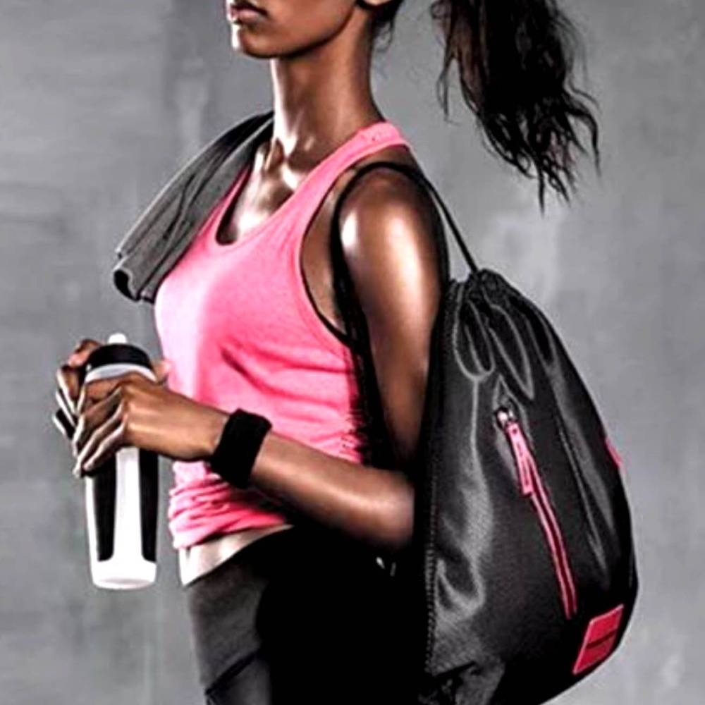 Victoria's Secret Black & Pink Mesh Drawst…